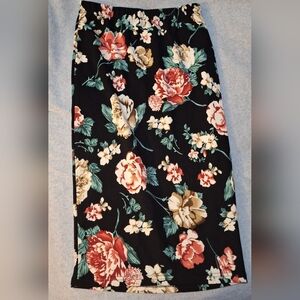 Floral Black Midi Skirt Size Small